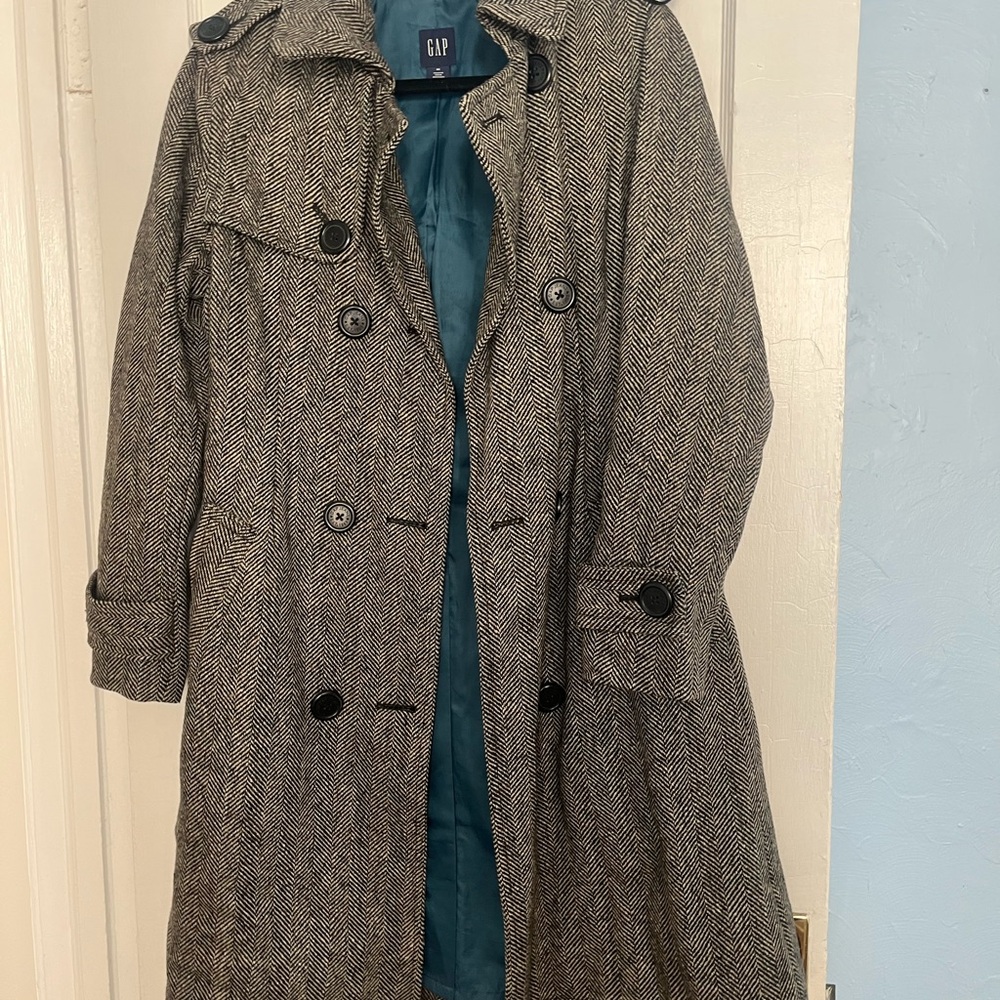 GAP Gray Herringbone Trench Coat